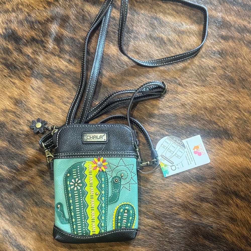 NWT Chala Cactus Crossbody, purse or pouch Bag - Black and Green